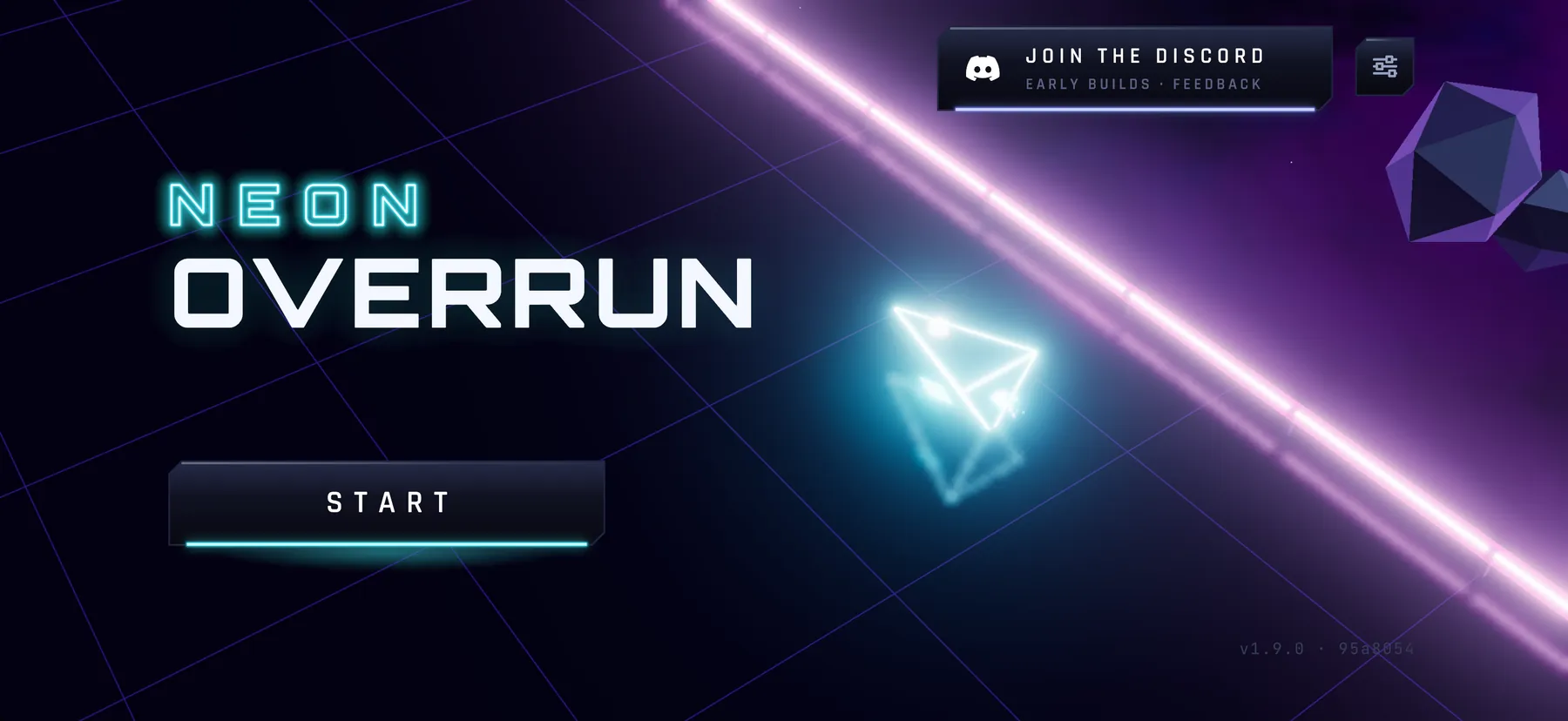 Neon Overrun title screen with the neon ship and start button